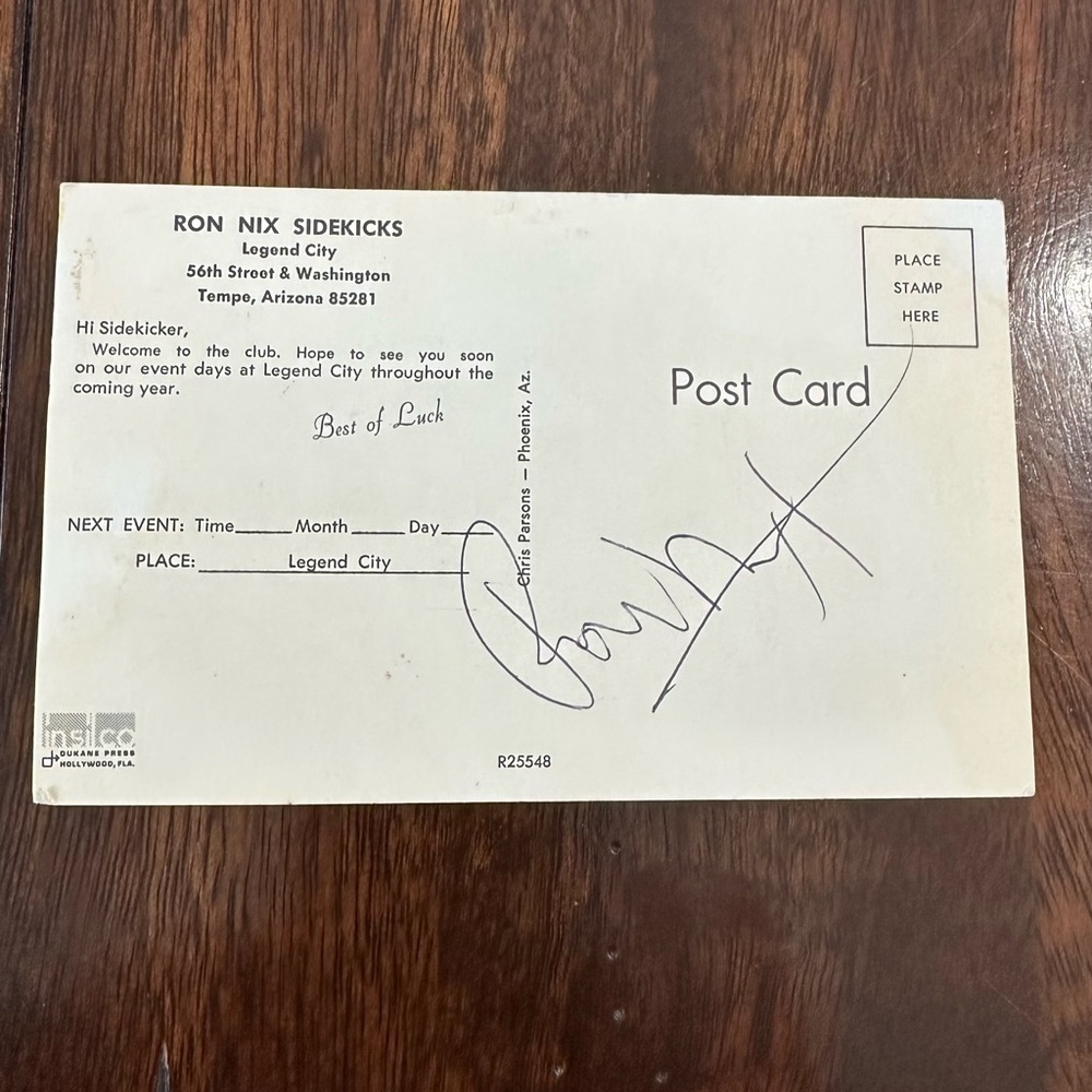 🌵 RARE Legend City "Ron Nix Sidekicks" Autographed Postcard